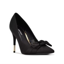 NEW Nine West Black Satin Bowy Pointed Toe Dress Pumps High Heels Shoes Size 8.5