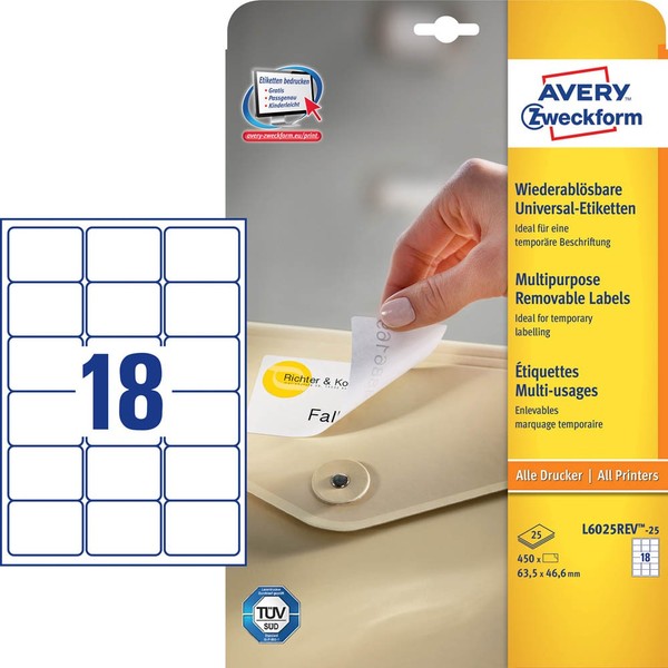 Avery Zweckform Etiketten L6025REV-25 Weiß 63,5 X 46,6 Mm, 30 Blatt-image