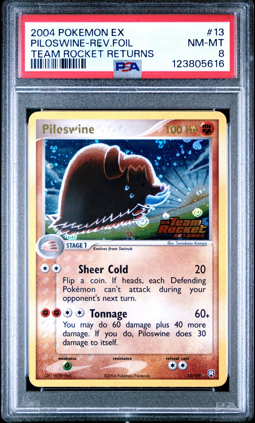 2004 POKEMON EX TEAM ROCKET RETURNS #13 PILOSWINE-REVERSE FOIL PSA 8