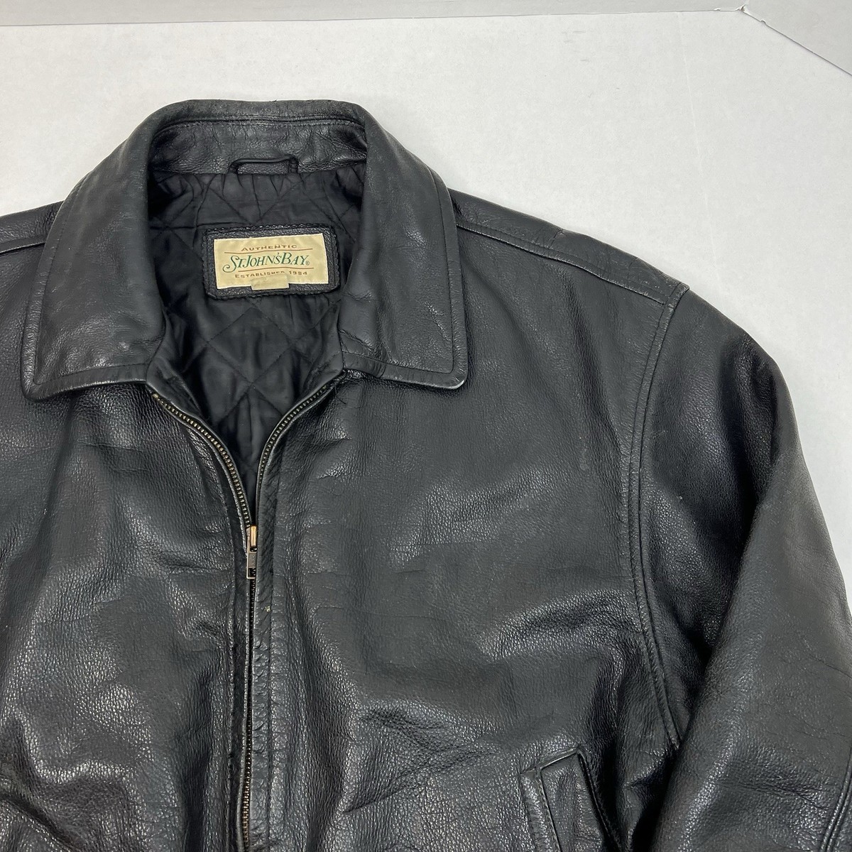 Vintage 90s St Johns Bay Leather Bomber Jacket Full Zip Size Large