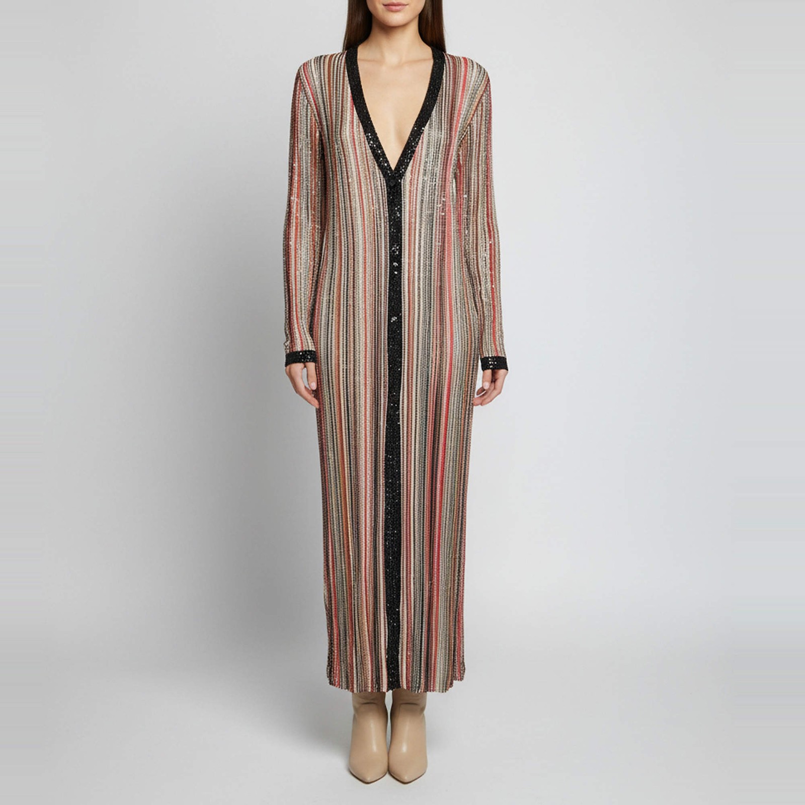 Missoni Multicolor Knit Sequin Embellished Long Cardigan M