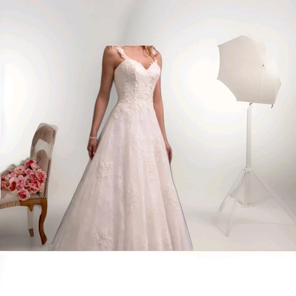 Alfred Angelo 2589A ~ Vestido de novia blanco/plateado con cuentas y cordones ~ Talla UK 10 Foto 2 de 4
