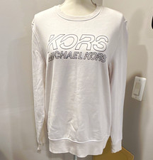Michael Kors White Logo Fleece Pullover Crewneck Sweatshirt Women s M