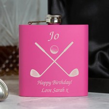 Personalised Golf & Clubs 6oz Pink Hip Flask Custom Gift Engraved Christmas