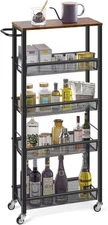  5 Tier Kitchen Rolling Cart Slim Storage Cart Narrow Utility Cart Shelving Rack