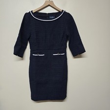 J.Crew Women's 6P Blue Tweed Shift Dress Lined 3/4 Sleeve Retro Style Pocketz
