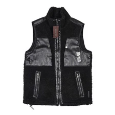 Michael Kors Mens Small Vest Black Sherpa Fleece Full Zip Sleeveless Winter Warm