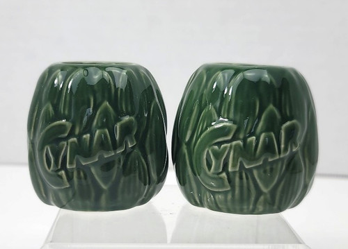 2 Cynar Ceramic Shot Glasses Green Artichoke Tiki Italian Bitter Aperitif Promo