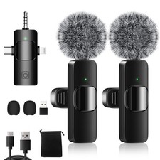 4 in 1 Wireless Lavalier Microphones for iPhone, Android, Camera, Laptop, USB...