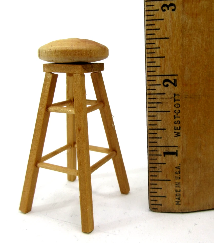 Banqueta giratória vintage miniatura casa de bonecas madeira maciça 1:12 cozinha bar - Imagem 3 de 4