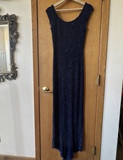 Vintage Jessica McClintock Gunne Sax Dress Stretch Maxi Bodycon Blue Sparkle L