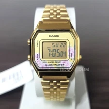 CASIO LA-680WGA-4C Women Gold Tone Digital Watch Mid-Size Floral Original New