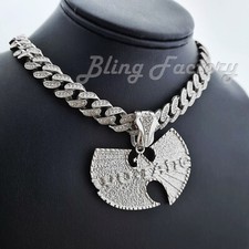 Wu Tang Pendant 16" 18" 20" 24" Iced Cuban Chain Silver Tone Hip Hop Necklace