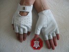 WHITE  LEATHER FINGERLESS GLOVES SIZE 6, 6.5, 7, 7.5,8,8.5