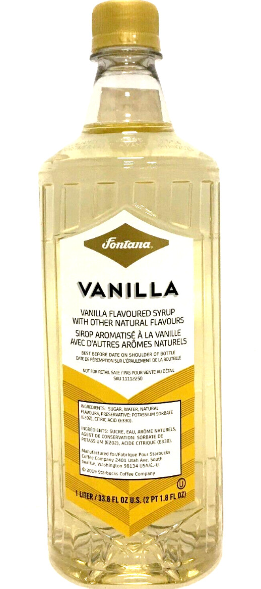 Fontana for Starbucks VANILLA Flavored Coffee Syrup 33.8 Oz/1 L BB 10/29/2024 Aqualogic