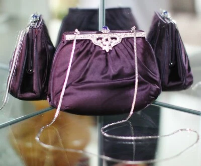 JUDITH LEIBER SWAROVSKI CRYSTAL SATIN PURPLE ART DECO MINAUDIERE CLUTCH BAG - Image 1 of 4