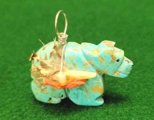 VINTAGE NAVAJO HAND CARVED BEAR FETISH PENDANT STERLING SILVER 925 - Picture 9 of 13