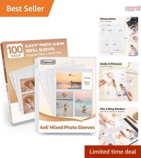 Photo Sleeves Polypropylene 4x6 100 Pack Acid-Free for Binder Photo Storage
