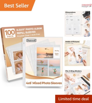 Photo Sleeves Polypropylene 4x6 100 Pack Acid-Free for Binder Photo Storage