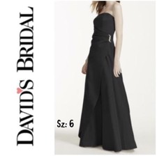 NWT Womens Davids Bridal Long Satin Black Gown Sz:6
