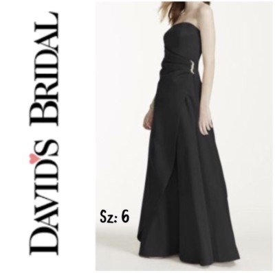 NWT Womens Davids Bridal Long Satin Black Gown Sz:6