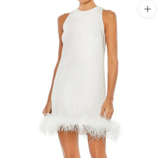 Mac Duggal 55804 White Feather Trim Mini Dress| Size 14