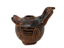 Antique Asian Pottery Kissing Ducks Vase Vessel Primitive Figural Terracotta