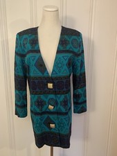 Vintage Lady Carol Petites Blazer Size 8 Acrylic Aztec Geometric Made In USA 80s