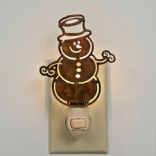Snowman Night Light with bulb in rustic tin