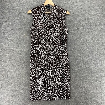 Valerie Bertinelli Dress Women 6 Black Geometric Shift Midi V-Neck 1/2 Button