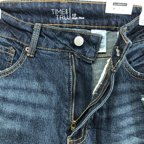New Time and Tru High Rise Dark Denim Straight Crop Jeans Size 12 Women Casual - Picture 3 of 12