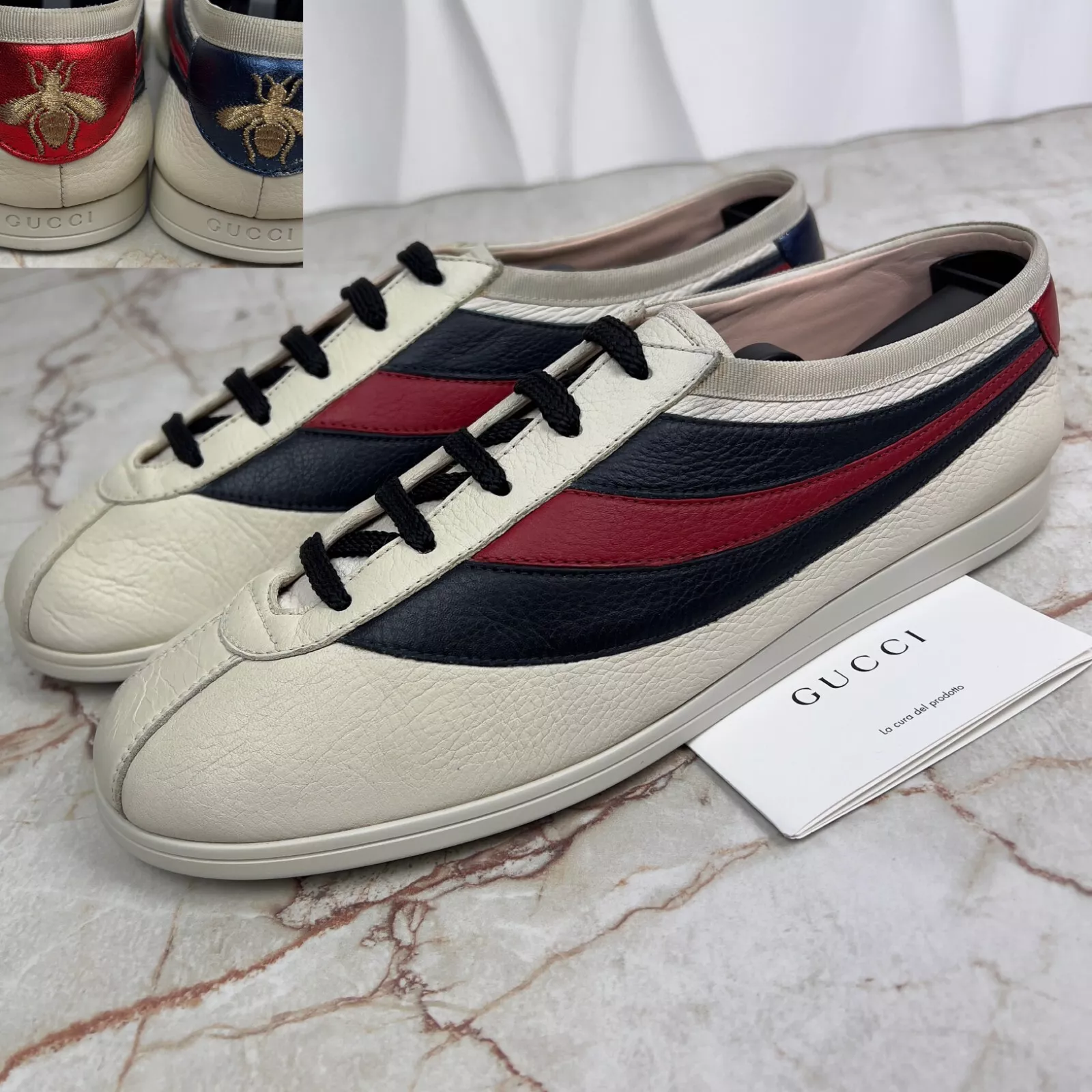 Gucci Falacer Hebron Baskets Web Broderie Abeille Blanc 7,5 G ou 8 US 41,5 EU