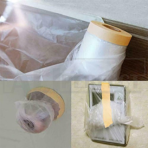 20m x 270cm 6Rolls Painting Masking Film Sheet Pre-Taped Plastic Drop Paint Tape - Picture 7 of 13