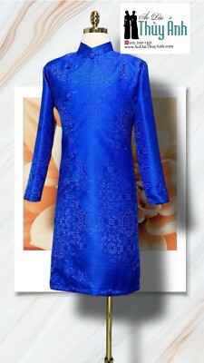 Royal Blue Ao Dai for Men, Traditional Vietnamese Gam Ao Dai for Men G35