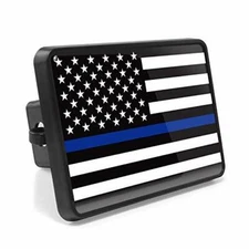 Thin Blue Line American Flag 2"x2" inch ABS Plastic Trailer Hitch Cover
