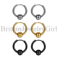 6pcs Stainless Steel Circle Beads Huggie Hinged Hoop Earrings for Men Women