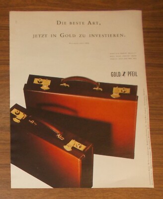 Seltene Werbung vintage GOLD-PFEIL Luxus Aktentasche - In Gold investieren 1991
