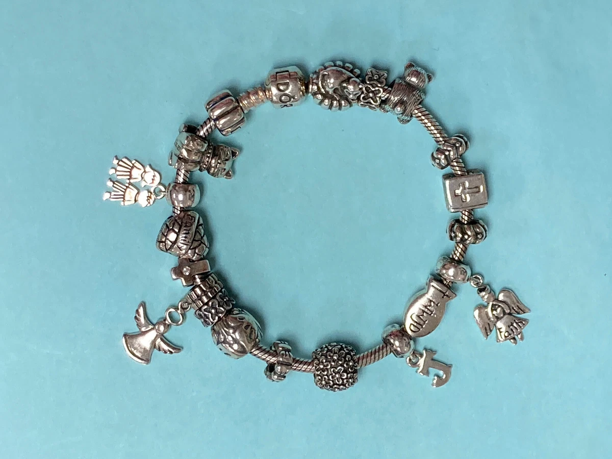 Pandora Sterling Silver Bracelet 19 Charms & Spacers ~ Cat Heart Angel ~  7.75