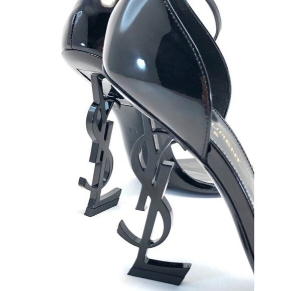 Sandali Saint Laurent neri Opyum YSL cinturino alla caviglia in pelle taglia EU:38 US:8