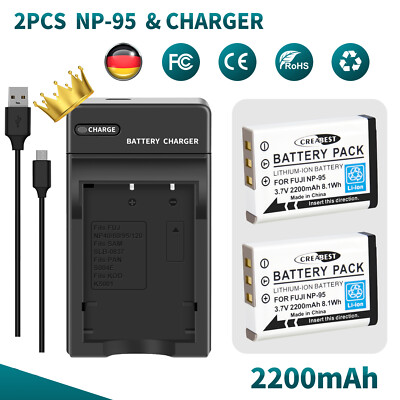 2× Akku NP-95 NP95 + Ladegerät Für Fujifilm Finepix X100S X30 X70 F31fd F30 X-S1