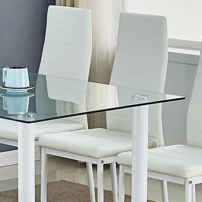 KOSY KOALA WHITE DINING TABLE AND 4 WHITE CHAIRS KITCHEN GLASS TABLE SET FOR 4