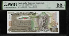 Guatemala 1/2 Quetzal 1974 PMG 55 EPQ P#58b Series R, Water Mark: Tecun Uman