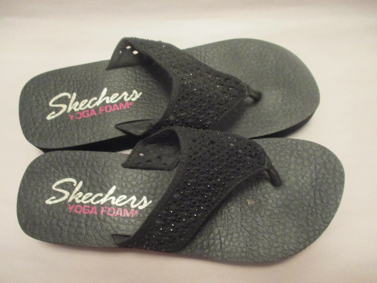 Skechers Yoga Foam Womens size 7M Black Platform Wedge Sparkle