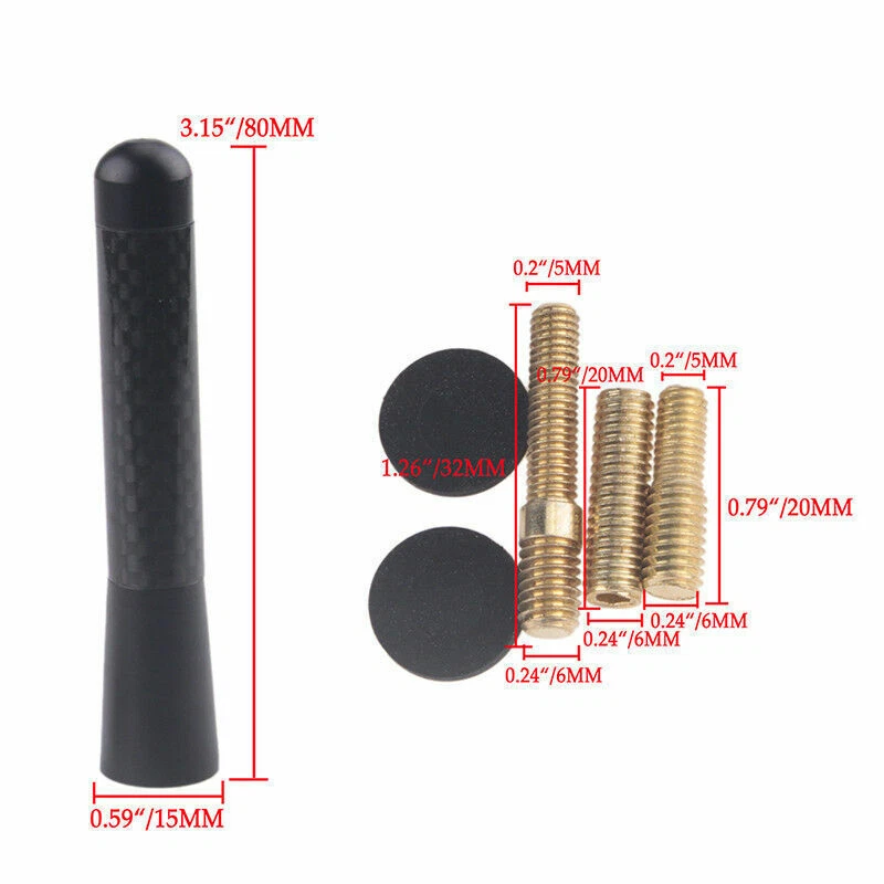 Universal 3" Negro Aleación de Aluminio Fibra de Carbono FM AM Radio Coche Antena Aérea AA Foto 2 de 4