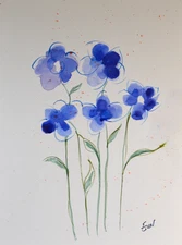 EUNETT – Original Abstract Blue Flower Painting | Hand-Signed | NYC Artist