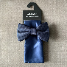 Alfani Men's Pre-Tied Navy Blue Solid Grid Bow Tie  Pocket Square Set 55