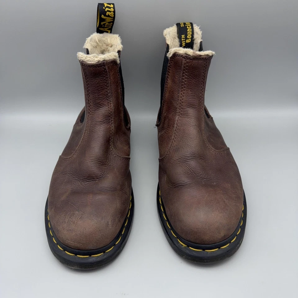 Dr Martens 2976 Botas Para Hombre Talla 8 Marrón Cuero Forrado Piel Chelsea Tobillo Invierno Foto 2 de 4