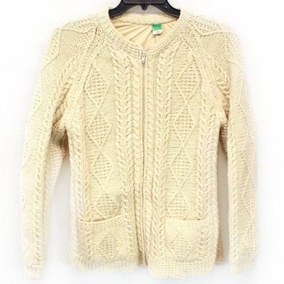 Mary Smith 100% Pure Wool Chunky Cable Knit Sweater Cardigan Zip Pocket Small