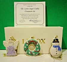 LENOX SUGAR COOKIE ORNAMENTS set - Snowman - Angel - Wreath -- -- NEW in BOX COA