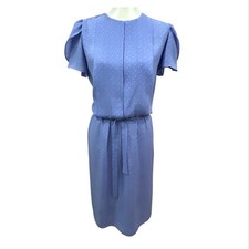 Vintage 80s Periwinkle Ditzy Floral Tulip Sleeve Midi Office Secretary Dress M